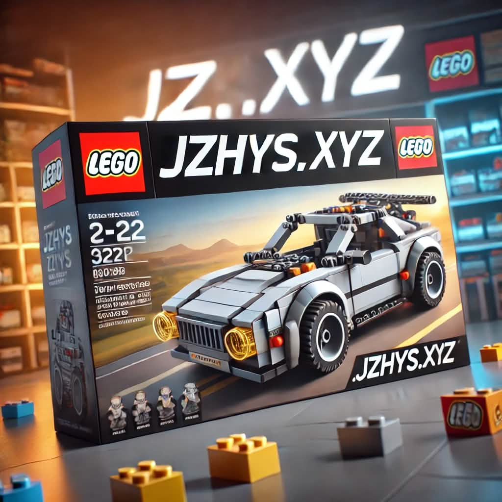 an ai generated lego style box with a sci-fi, mad max/cyberpunk car and the text jzhys.xyz